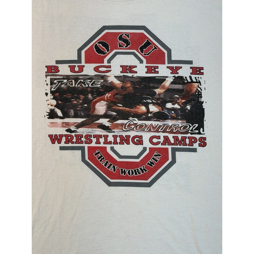 Vintage OSU Buckeye Wrestling Camps T Shirt Mens L White Graphic - Picture 4 of 5